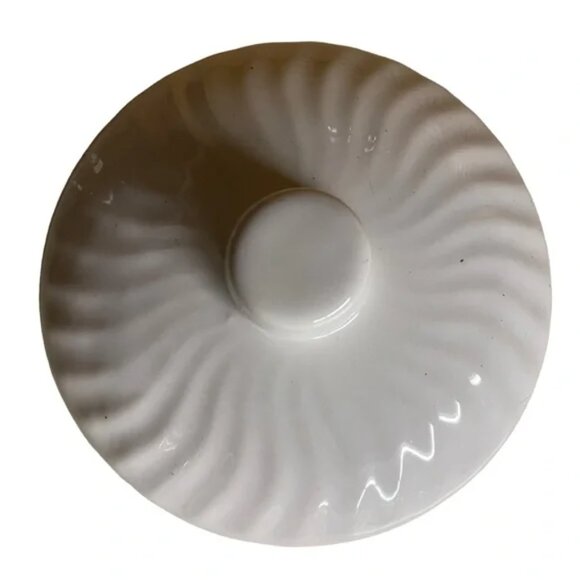 FARMHOUSE KITCHEN White Casserole Butter Crock with Swirl Design and Cover 4"x5" - Picture 4 of 12